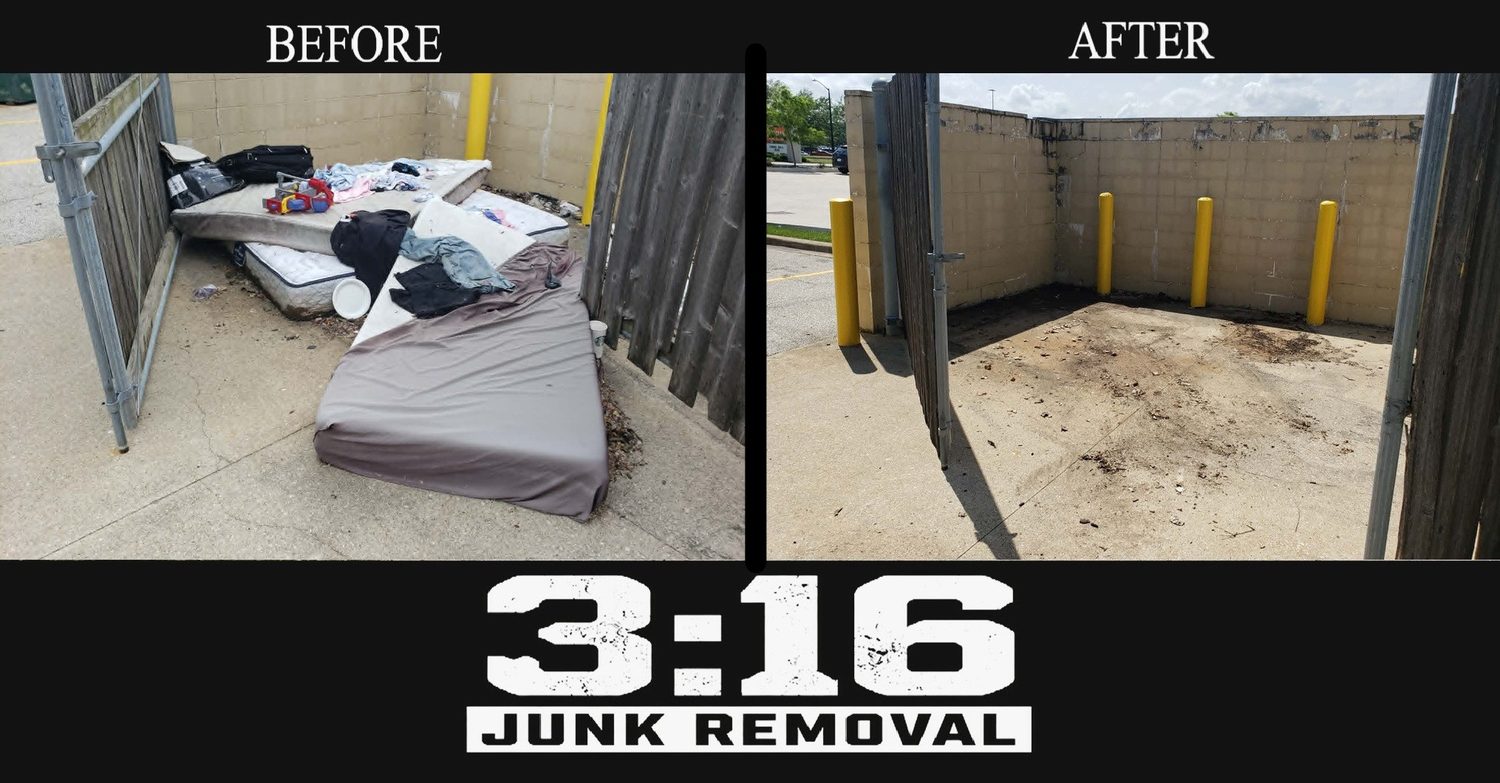 Before and after commercial junk removal cleanup