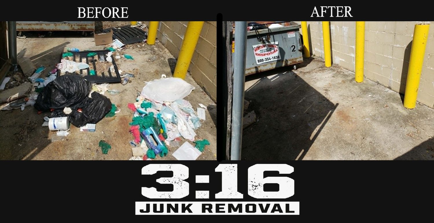 Before and after dumpster area cleanup